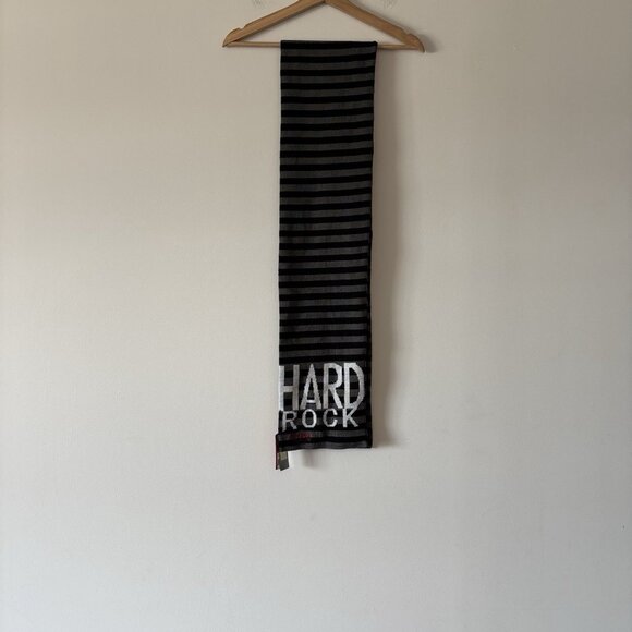 Hard Rock Cafe Striped Scarf Gray Black Unisex Winter Autumn Grunge Music NWT - Picture 7 of 9